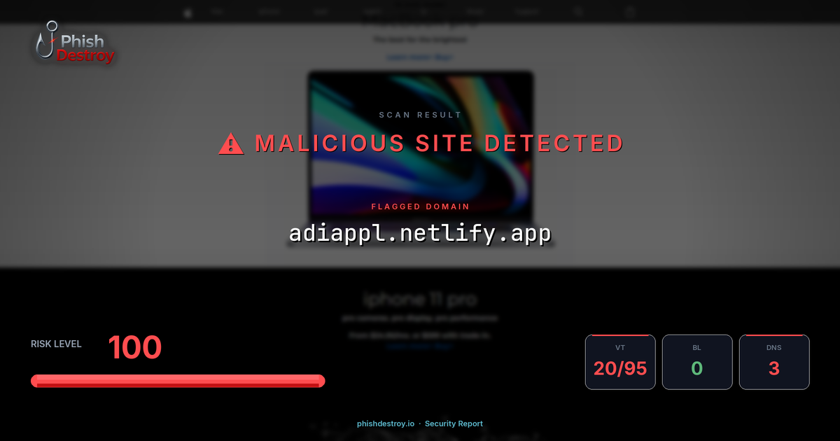 adiappl.netlify.app phishing report — threat analysis by PhishDestroy