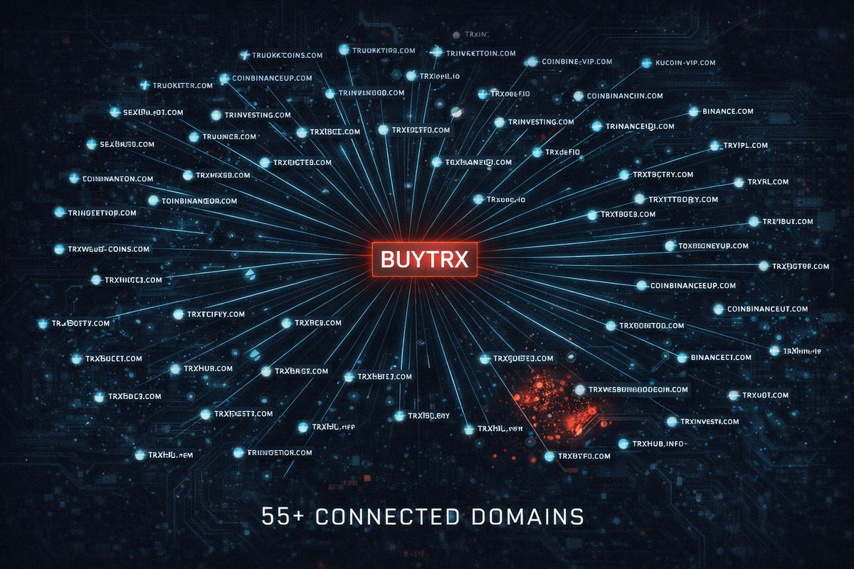 BuyTRX phishing domain network — detailed cluster map