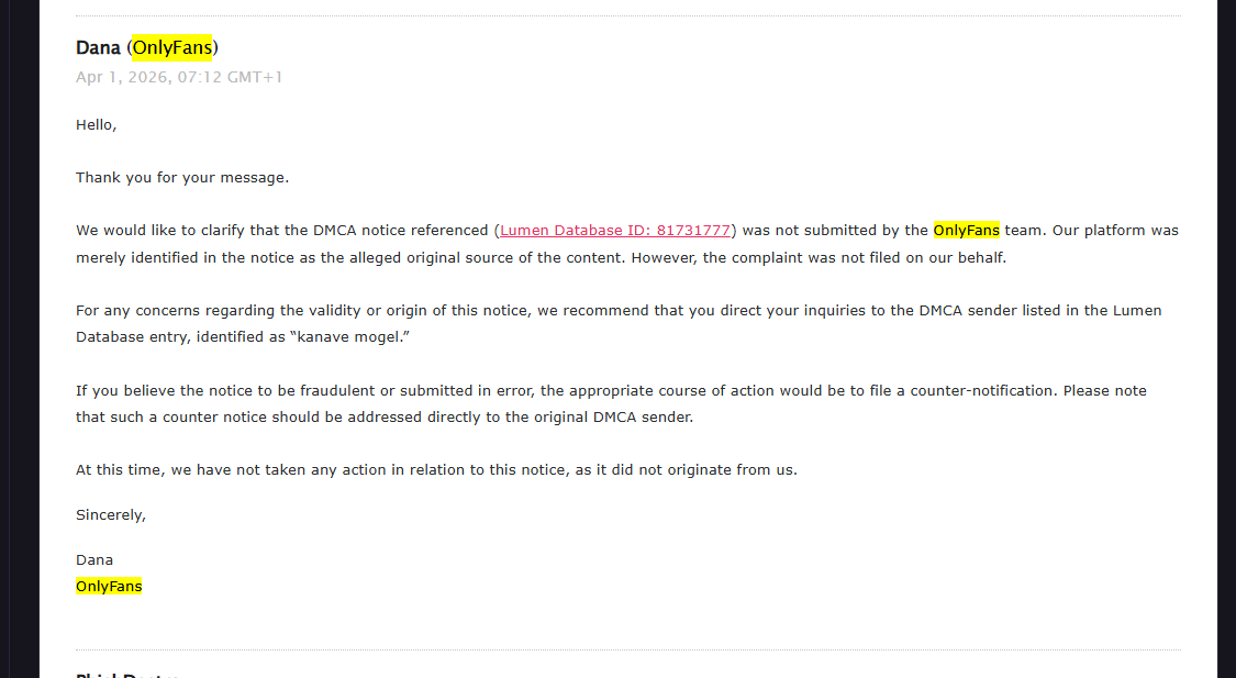 OnlyFans official response denying they filed the DMCA notice