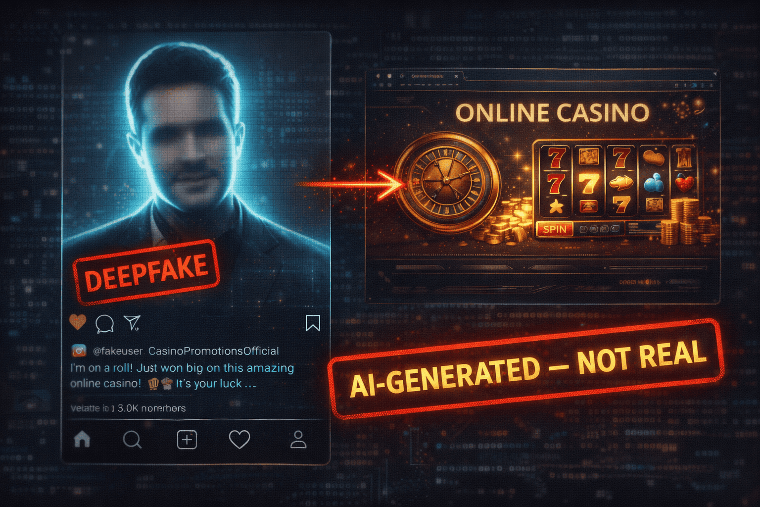 Celebrity deepfake used as casino promotion lure on social media - AI generated, not real