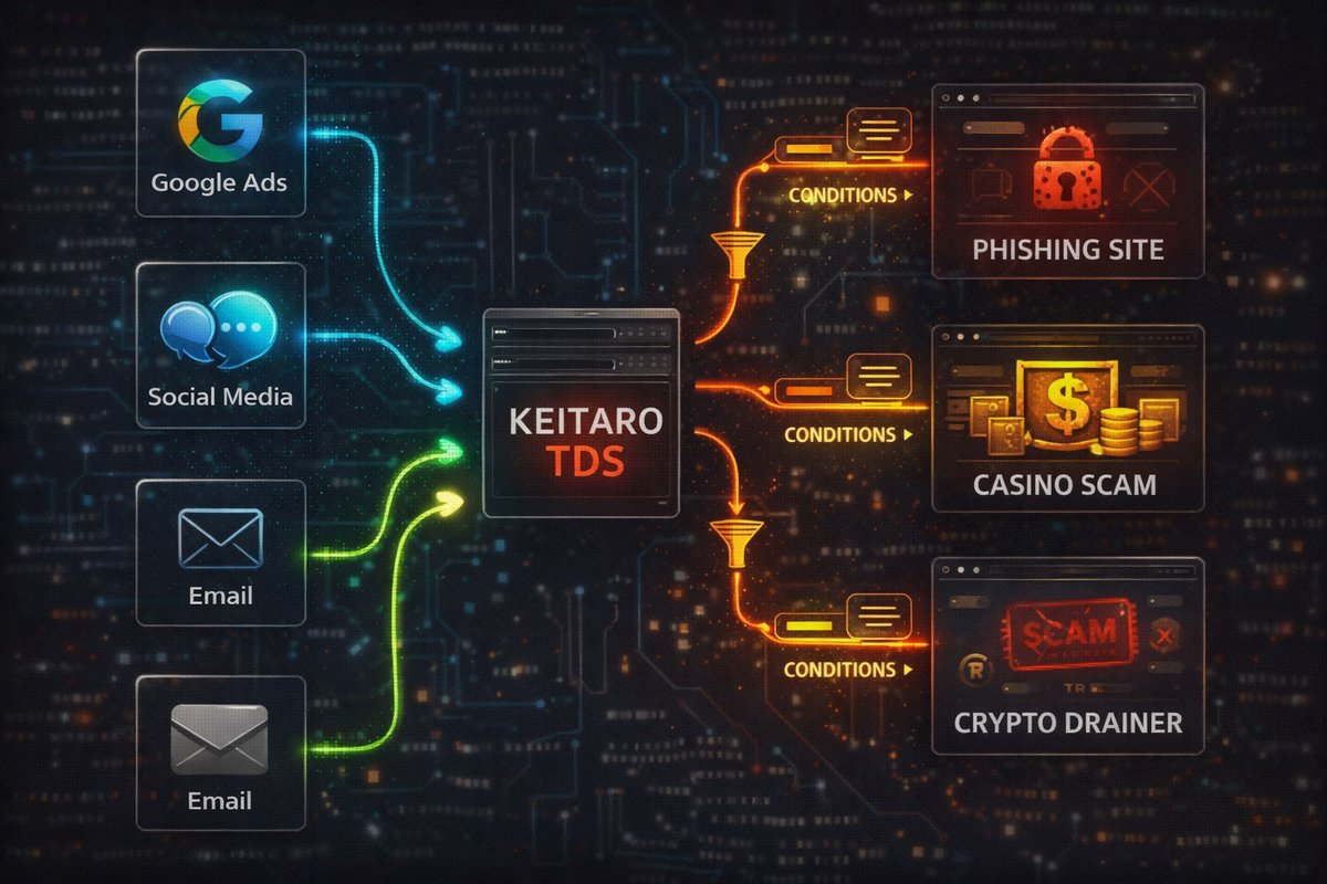 Keitaro TDS traffic flow — how malicious panels redirect victims