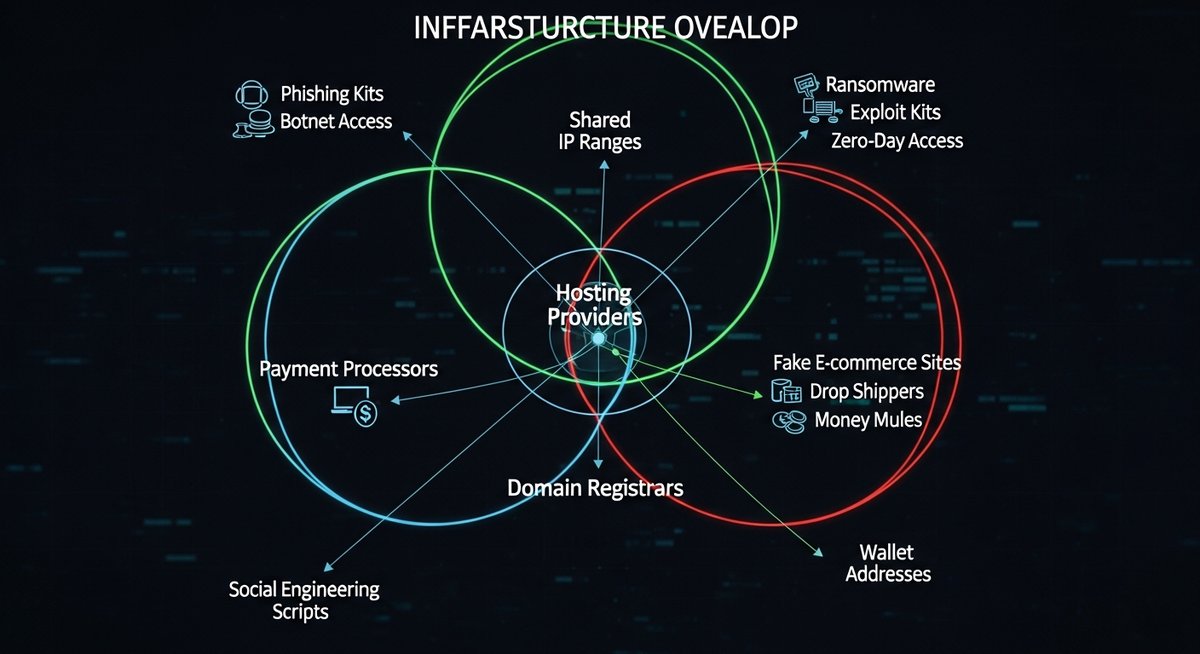 Scam infrastructure overlap — shared servers across multiple operations