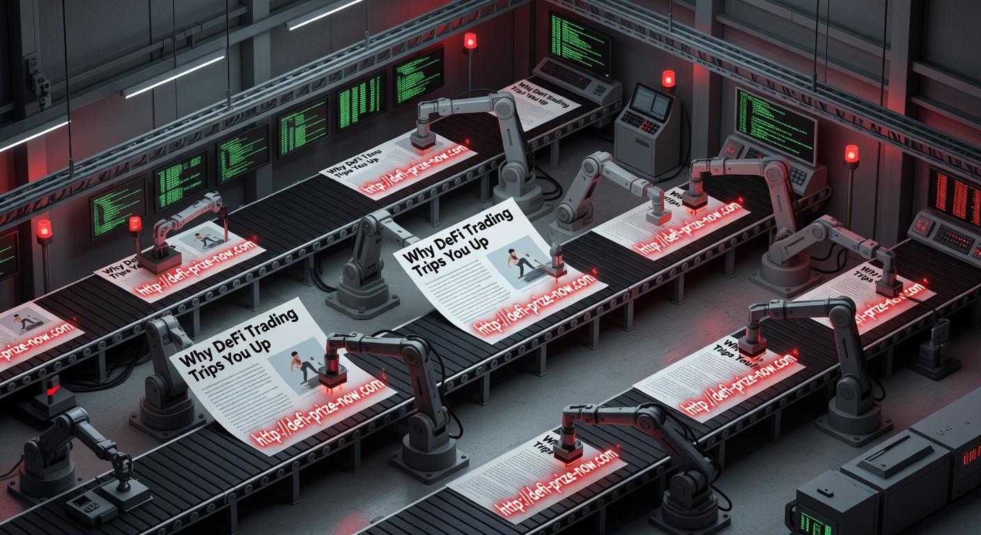 Factory producing identical AI-generated blog posts linking to phishing sites