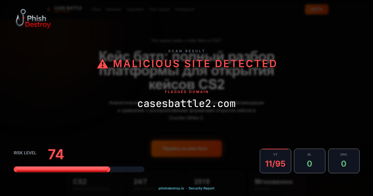 casesbattle2.com phishing report — threat analysis by PhishDestroy