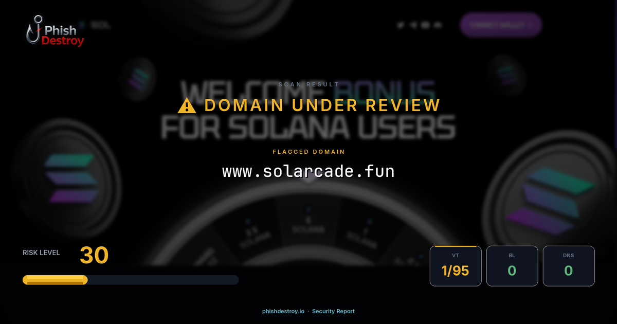 www.solarcade.fun phishing report — threat analysis by PhishDestroy